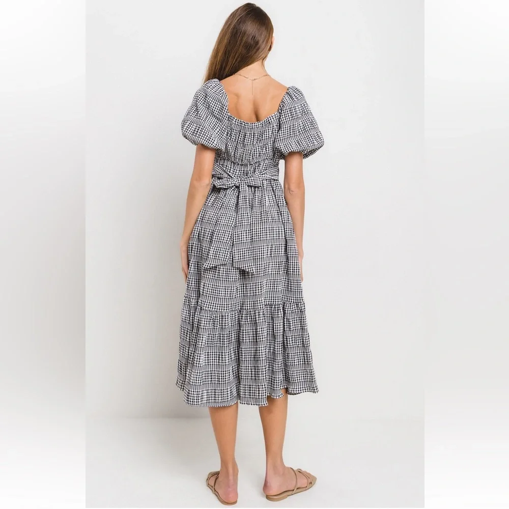 ShopEvelynne Black and White Gingham Midi Dress - Picture 4 of 5